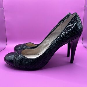 Michael Kors Cynthia Keke cap-toe pumps,snakeskin-embossed patent leather 3”heel